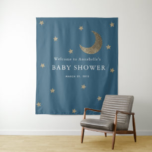 Tapisserie Bleu Nuit avec Étoiles Dorées et Lune p