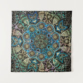 Tapisserie bleue de mur de mandala d'or vert (Devant (Horizontal))