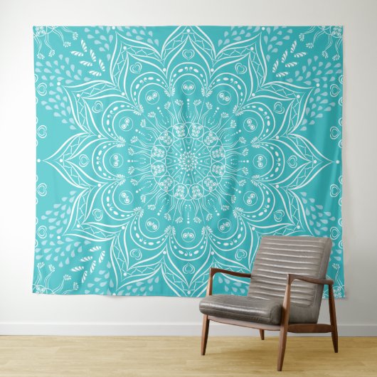 Tapisserie Boho Turquoise Mandala (En situation (horizontale))
