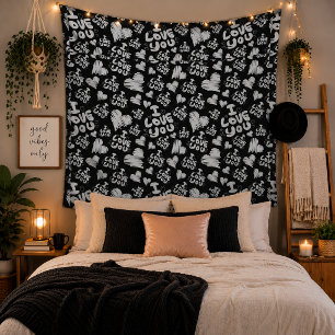 Tapisserie coeurs amour noir blanc Chambre romanti