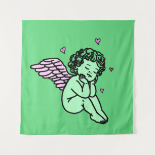 Tapisserie Cupidon Vert - Art Mural romantique