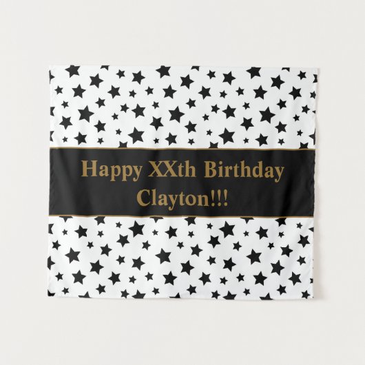 Tapisserie d'anniversaire Black Stars With Message (Devant (Horizontal))