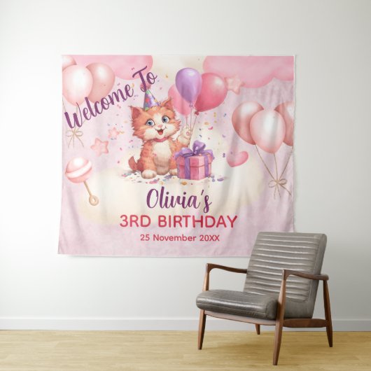 Tapisserie d'anniversaire de chat Kitty (En situation (horizontale))