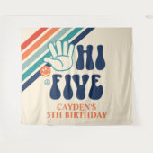 Tapisserie d'anniversaire Hi Five Rayures Rétro (Devant (Horizontal))