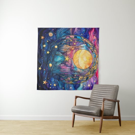 Tapisserie d'art en verre feuilleté céleste (En situation (horizontale))