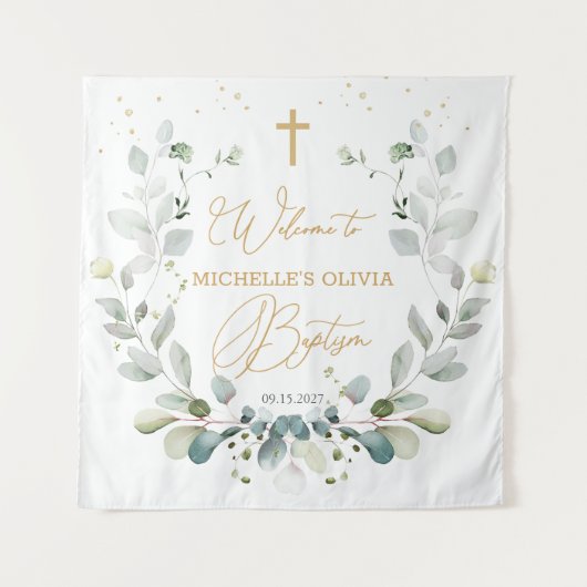 Tapisserie de baptême de bébé Croix de verdure d'e (Devant)