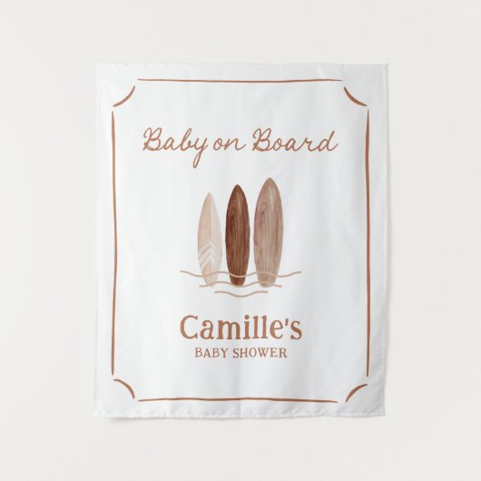 Tapisserie de bienvenue pour douche de bébé surfeu (Devant)