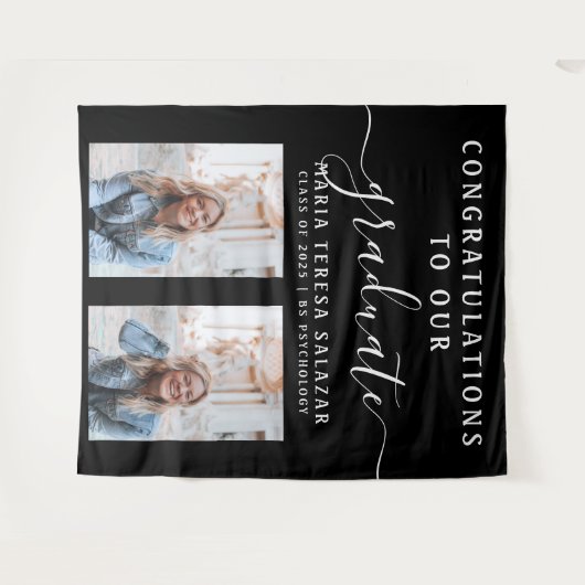 Tapisserie de calligraphie à script noir et blanc (Devant (Horizontal))