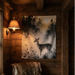 Tapisserie de Faon   Art de la forêt embrumée