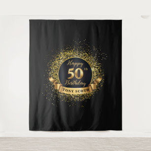 Tapisserie de fête d'anniversaire or et noir Fond