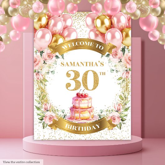 Tapisserie de fête dorée rose pour un charmant 30e