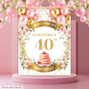 Tapisserie de fête dorée rosée pour un 40e anniver