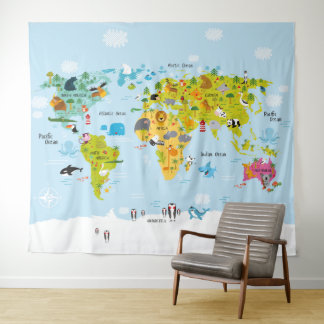 Tapisserie de fond de carte du monde pour chambre