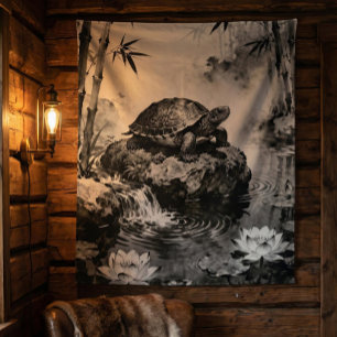 Tapisserie de la Tortue Zen Art à l'encre de l'é