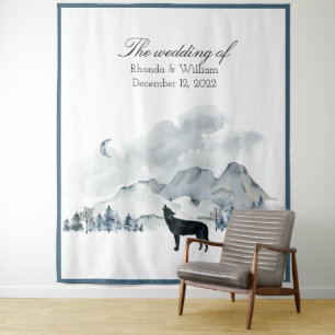 Tapisserie de mariage à l'aquarelle Montagnes Brum