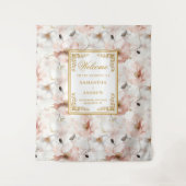 Tapisserie de mariage florale dorée rose poussiére (Devant)