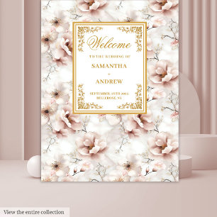 Tapisserie de mariage florale or rose poussiéreux 