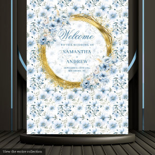 Tapisserie de mariage moderne bohème bleu clair or