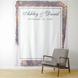 Tapisserie de mariage pailletée or violet iridesce