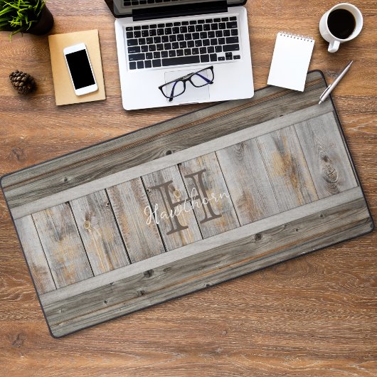 Tapisserie de monogramme rayée gris ton bois rusti