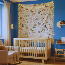 Tapisserie de nurserie céleste Boho | Lune étoile