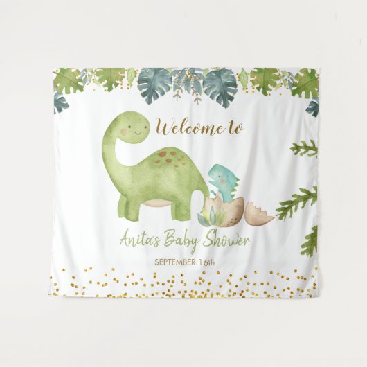 Tapisserie de signe de Baby Shower de dinosaure (Devant (Horizontal))