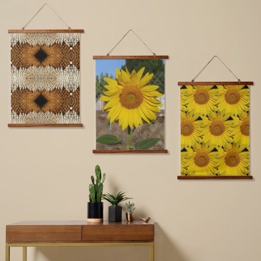 Tapisserie (dessus en bois) - Triptyque tournesol (Asymétrique)
