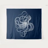 Tapisserie d'illustration de poulpe blanche (Devant (Horizontal))