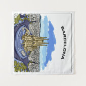Tapisserie d'illustrations de Barcelone (Devant (Horizontal))