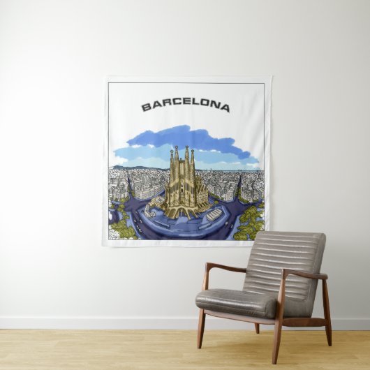 Tapisserie d'illustrations de Barcelone (En situation)