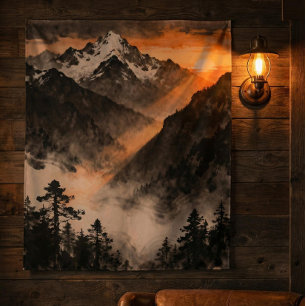 Tapisserie du coucher de soleil en montagne Art