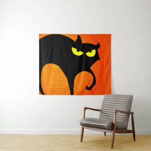 Tapisserie éffrayante Halloween Chat noir