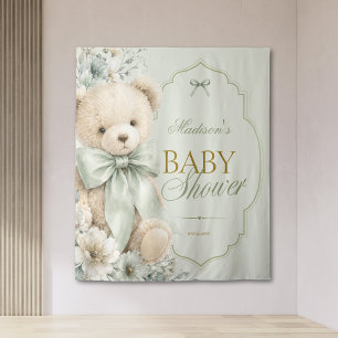 Tapisserie florale à l'ours en peluche vert sauge