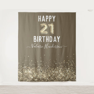 Tapisserie Joyeux 21e Anniversaire Paillettes Doré