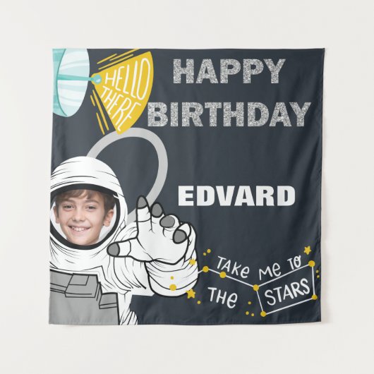 Tapisserie Joyeux Anniversaire Photo Astronaute (Devant)