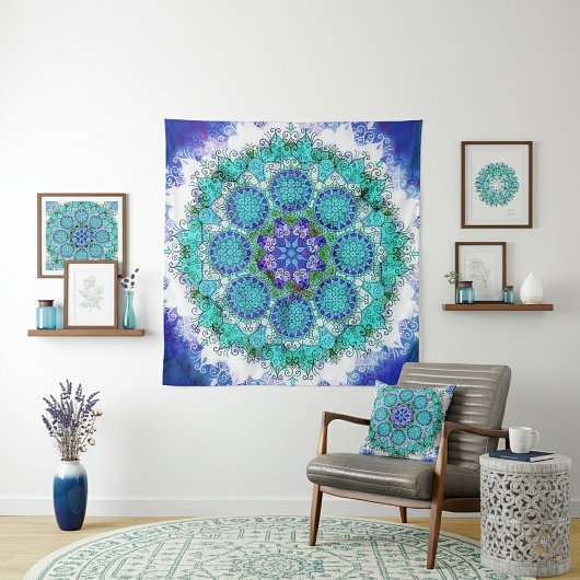 Tapisserie mandala bleu