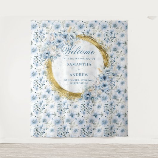 Tapisserie Mariage moderne Bohème Bleu Lumière Or (Devant)