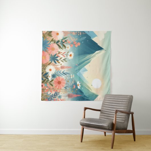 Tapisserie Montagne Fleurs sauvages Nature Art (En situation (horizontale))