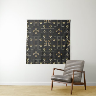 Tapisserie Motif de l'Œil en Or Antique sur Fond N