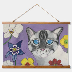 Tapisserie murale à motif de chat et de fleurs en