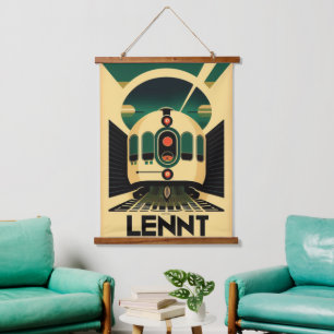 Tapisserie murale de train futuriste rétro