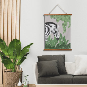Tapisserie murale en bois avec zèbre parmi les feu