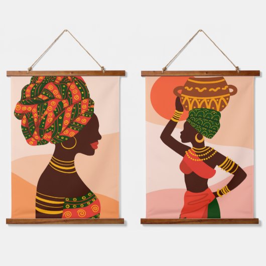Tapisserie murale en bois des femmes africaines (Double)