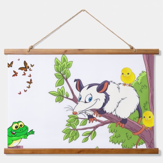 Tapisserie murale en bois Possum Frog Chick Floral (Devant)
