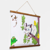 Tapisserie murale en bois Possum Frog Chick Floral (Angulaire)