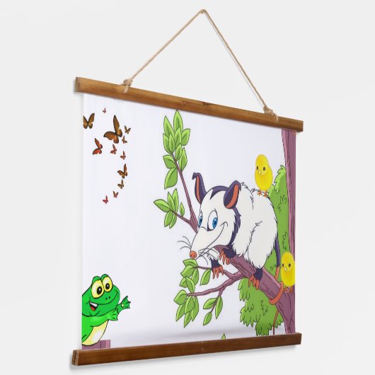 Tapisserie murale en bois Possum Frog Chick Floral (Angulaire)