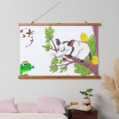 Tapisserie murale en bois Possum Frog Chick Floral (Chambre à coucher)