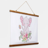 Tapisserie murale en bois rose éléphant floral (Angulaire)