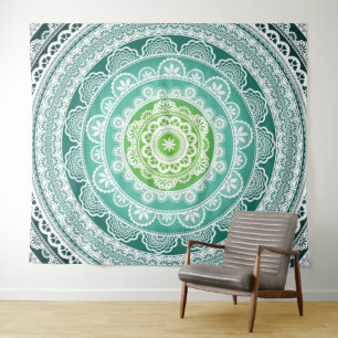 Tapisserie murale Mandala Vert Bleu Turquoise
