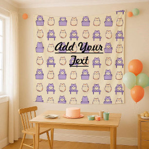 Tapisserie murale pastel de chat dodu lavande mign